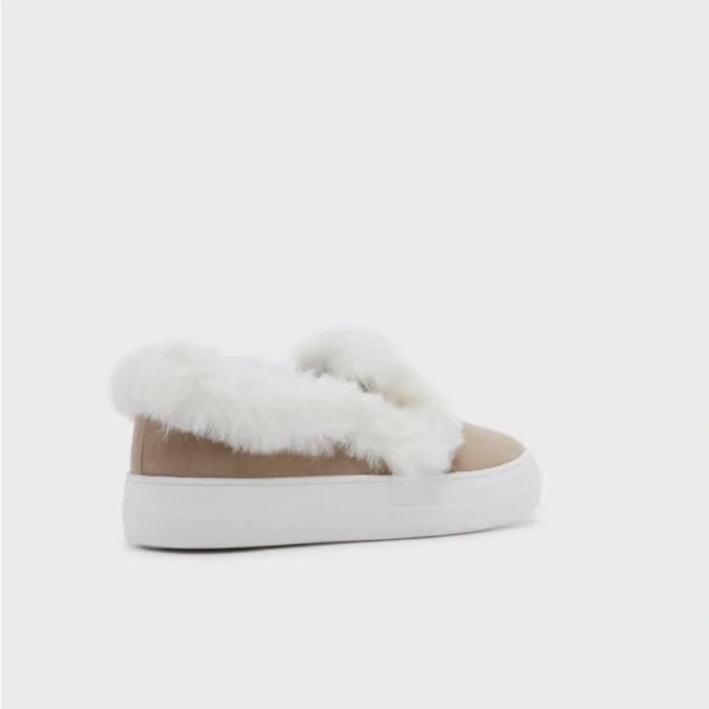 •Eloise• Faux Fur Embellished Slip On Taupe Sneakers - Picture 5 of 5